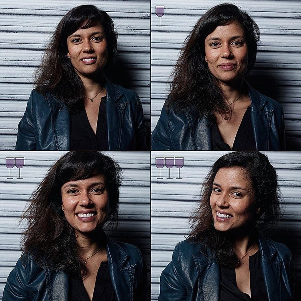 Photos of person after drinking glasses of win