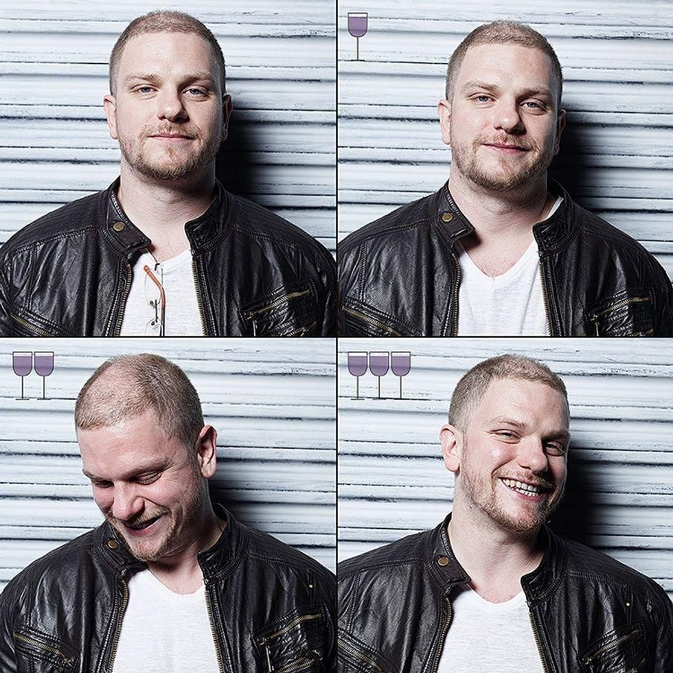 Photos of person after drinking glasses of win