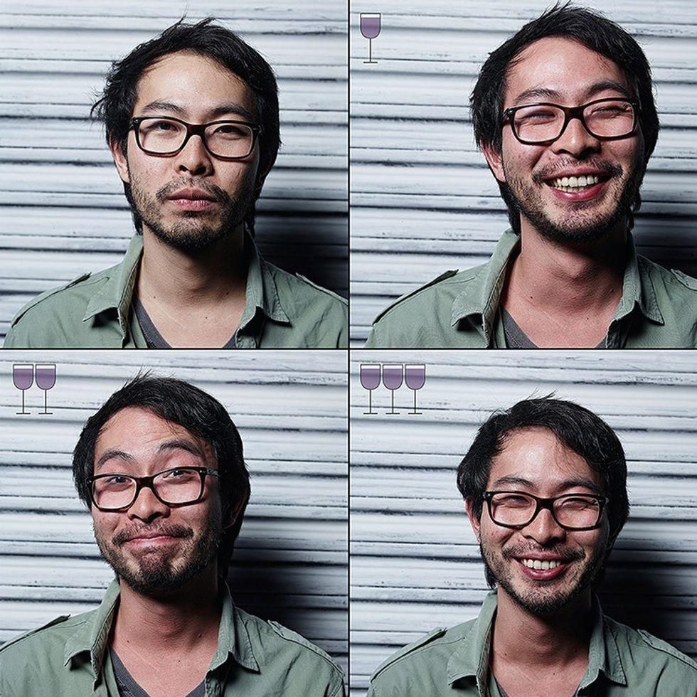 Photos of person after drinking glasses of win