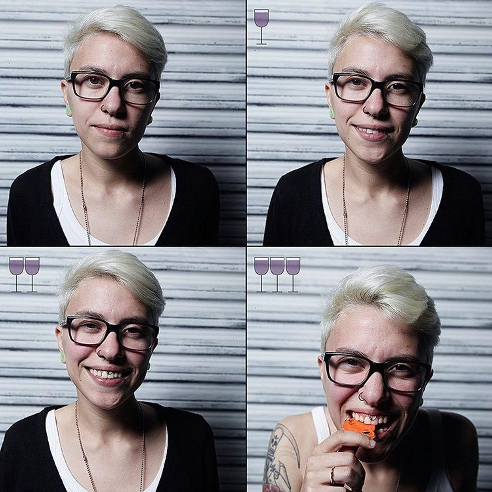 Photos of person after drinking glasses of win