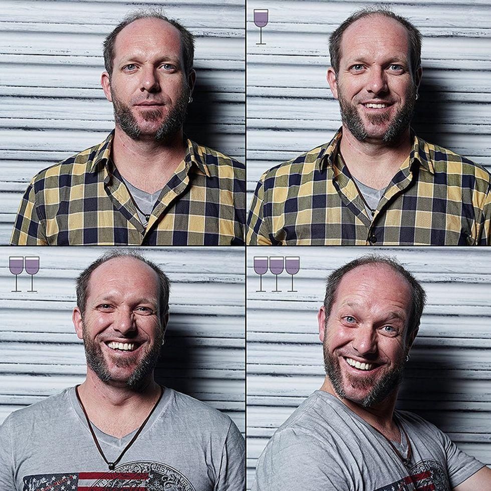 Photos of person after drinking glasses of win