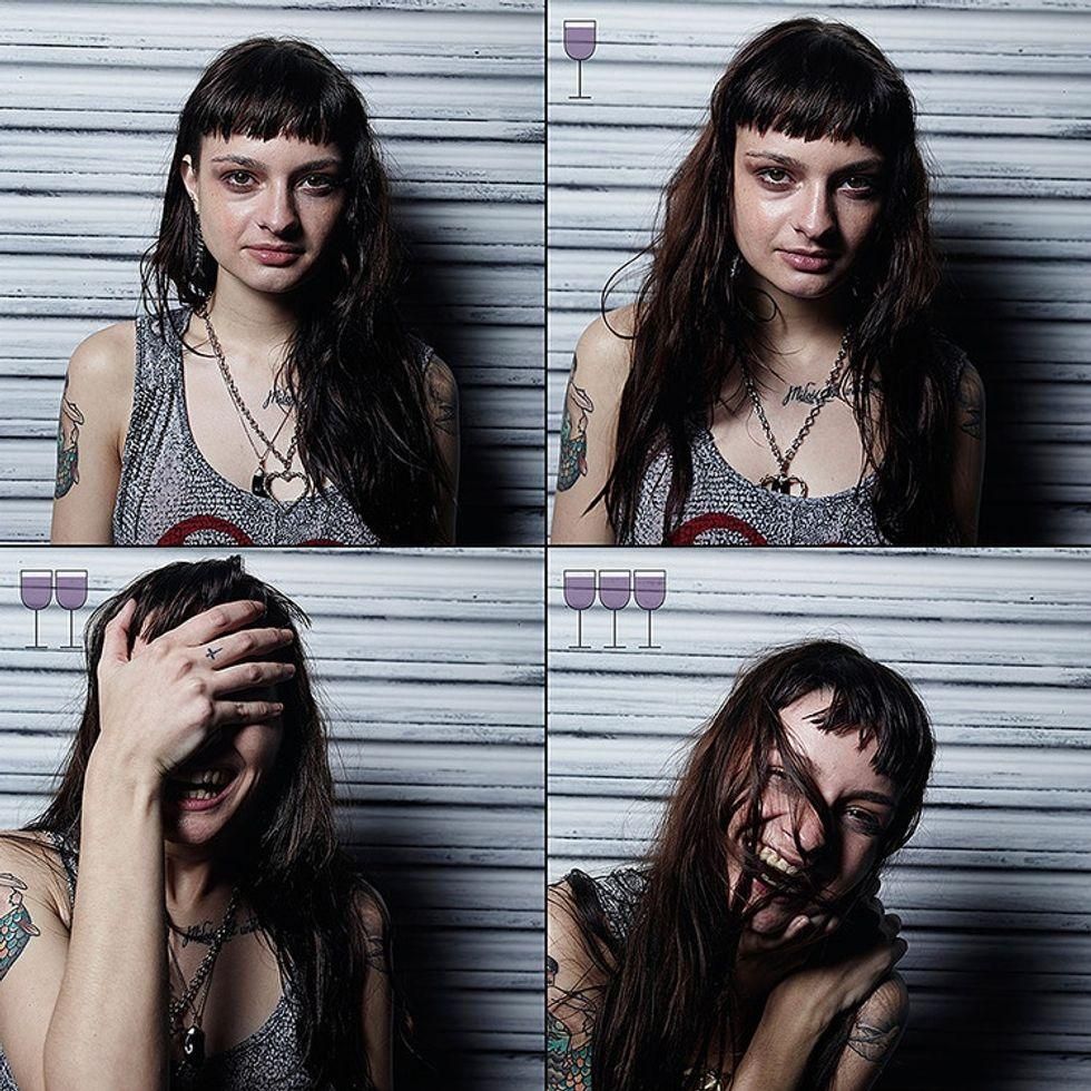 Photos of person after drinking glasses of win