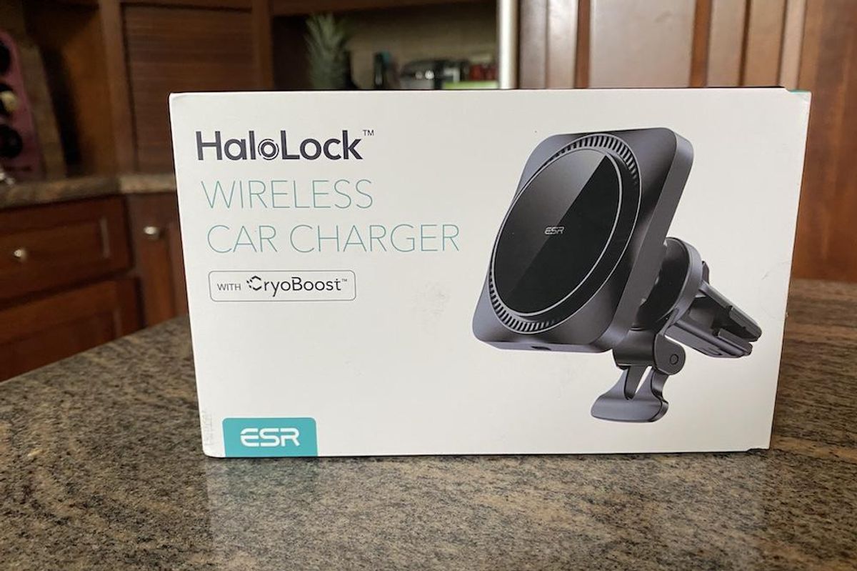 a photo of ESR Gear HaloLock Wireless Car Charger with CryoBoost on a counter