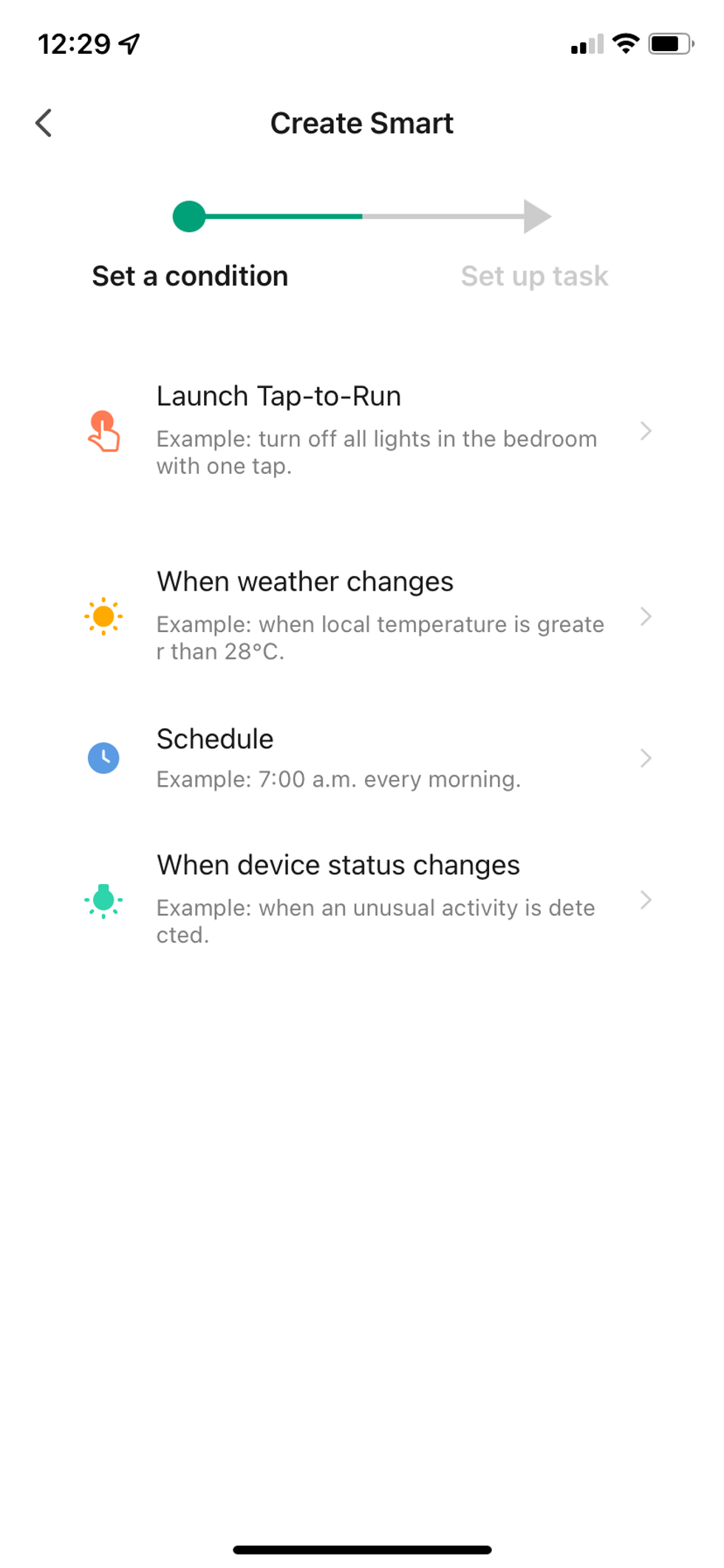 a screenshot of Afloia Home app screen for setting automations