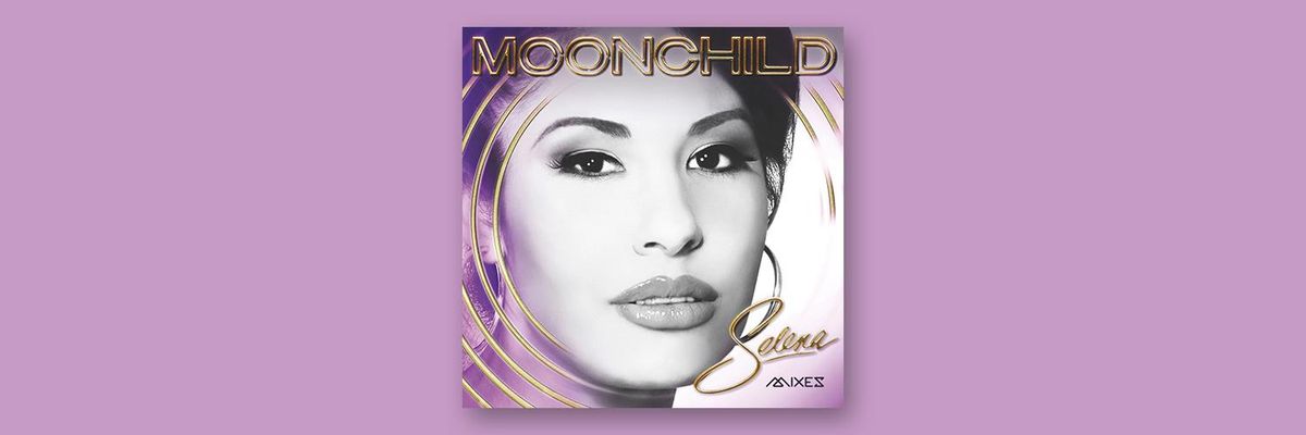 Album image of the singer Selena Quintanilla in front of a purple background