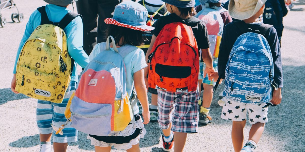 small school children with backpacks in Japan
