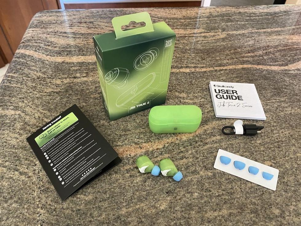 a photo of Skullcandy Transparency Series Jib True 2 Wireless Earbuds unboxed on a countertop
