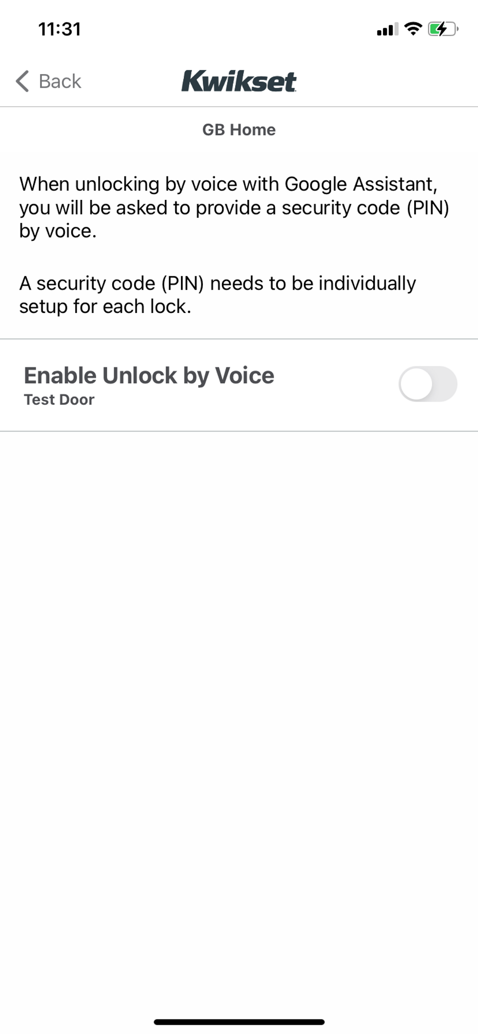 a screenshot of Kwikset app for setting up Google Assistant PIN to unlock your Halo Touch lock