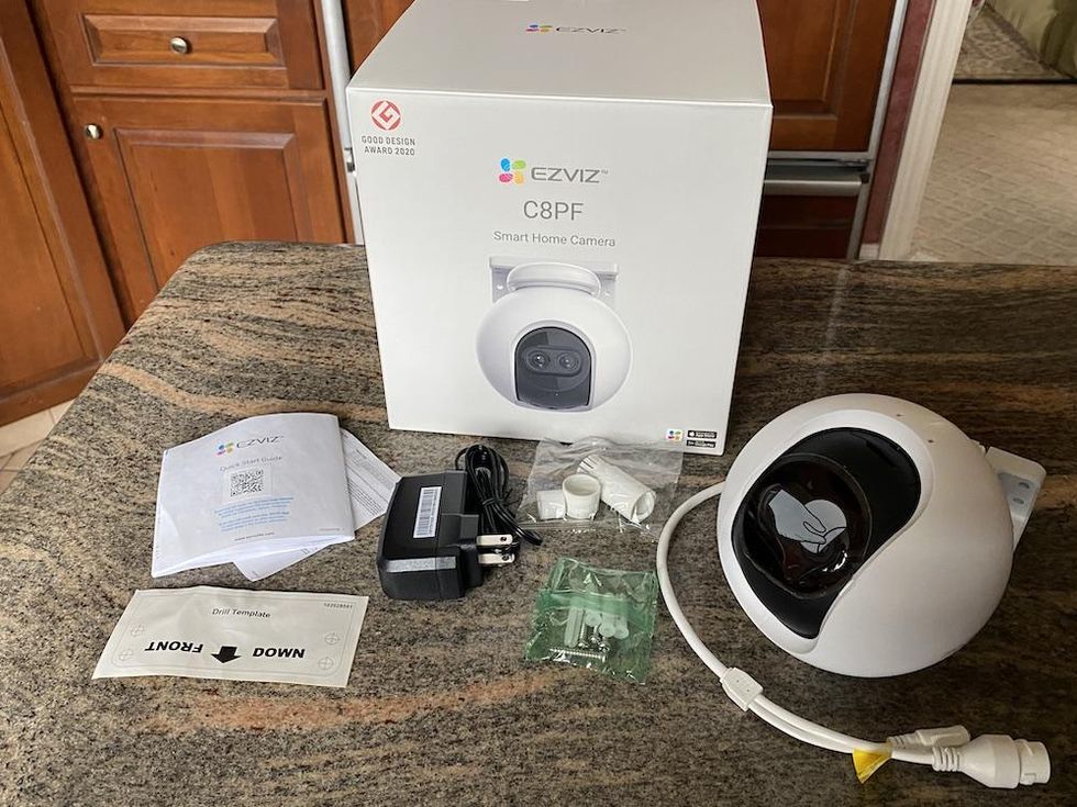a photo of Ezviz C8PF Smart Home Camera unboxed