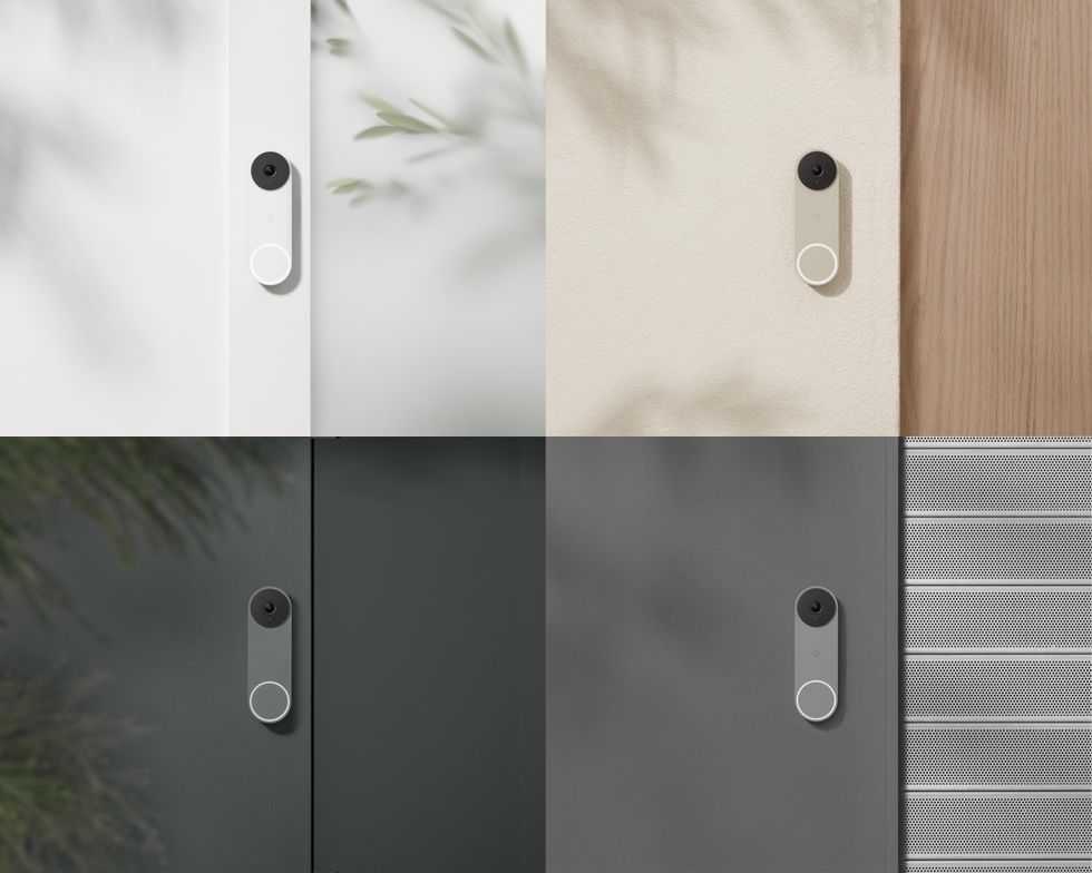 New Google Nest Wired Video Doorbells on a wall display