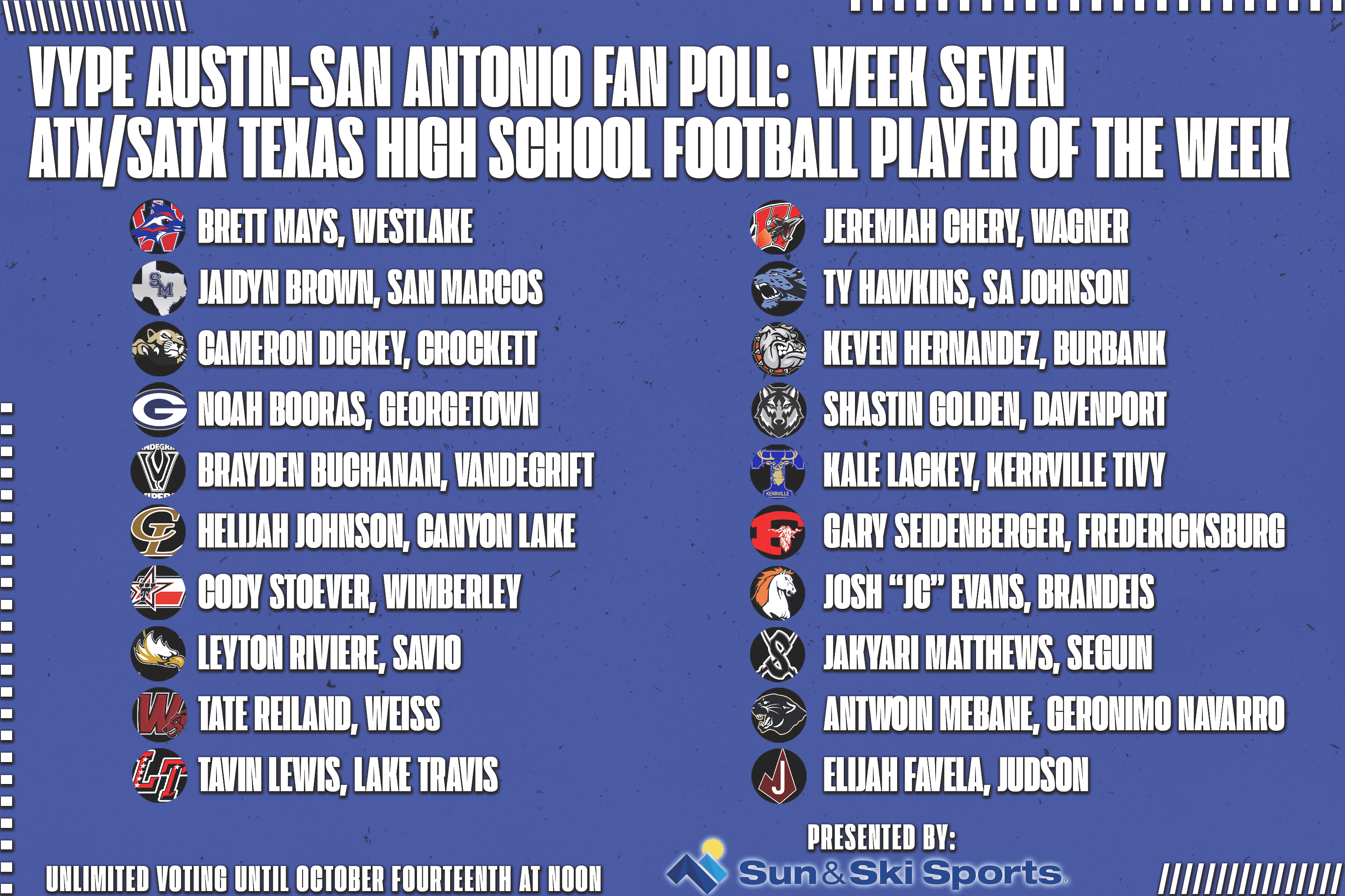 VYPE Austin-San Antonio Football Player of the Week Fan Poll - Week 7 (10.11.22)