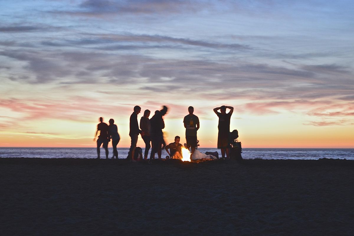 Friends at a bonfire