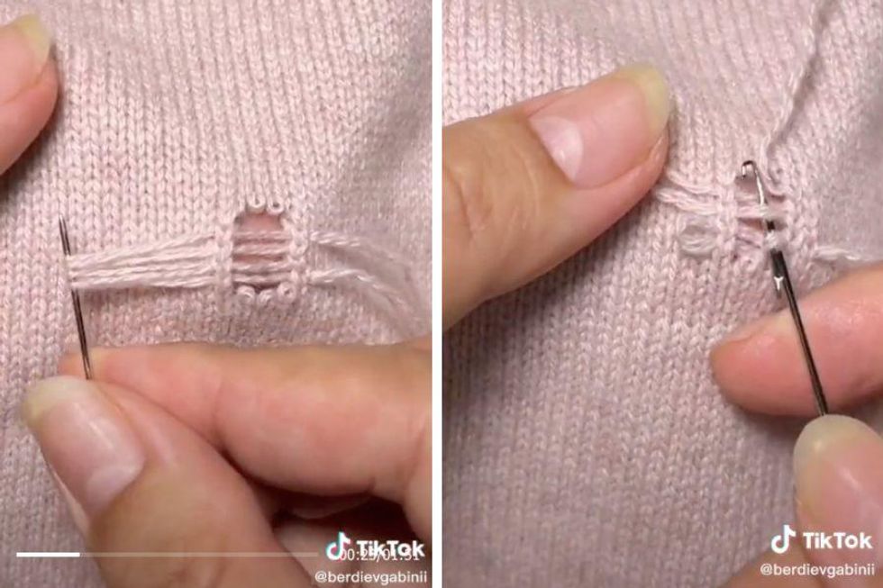 It's just a 2-minute video of someone mending a hole in a sweater, but people can't look away