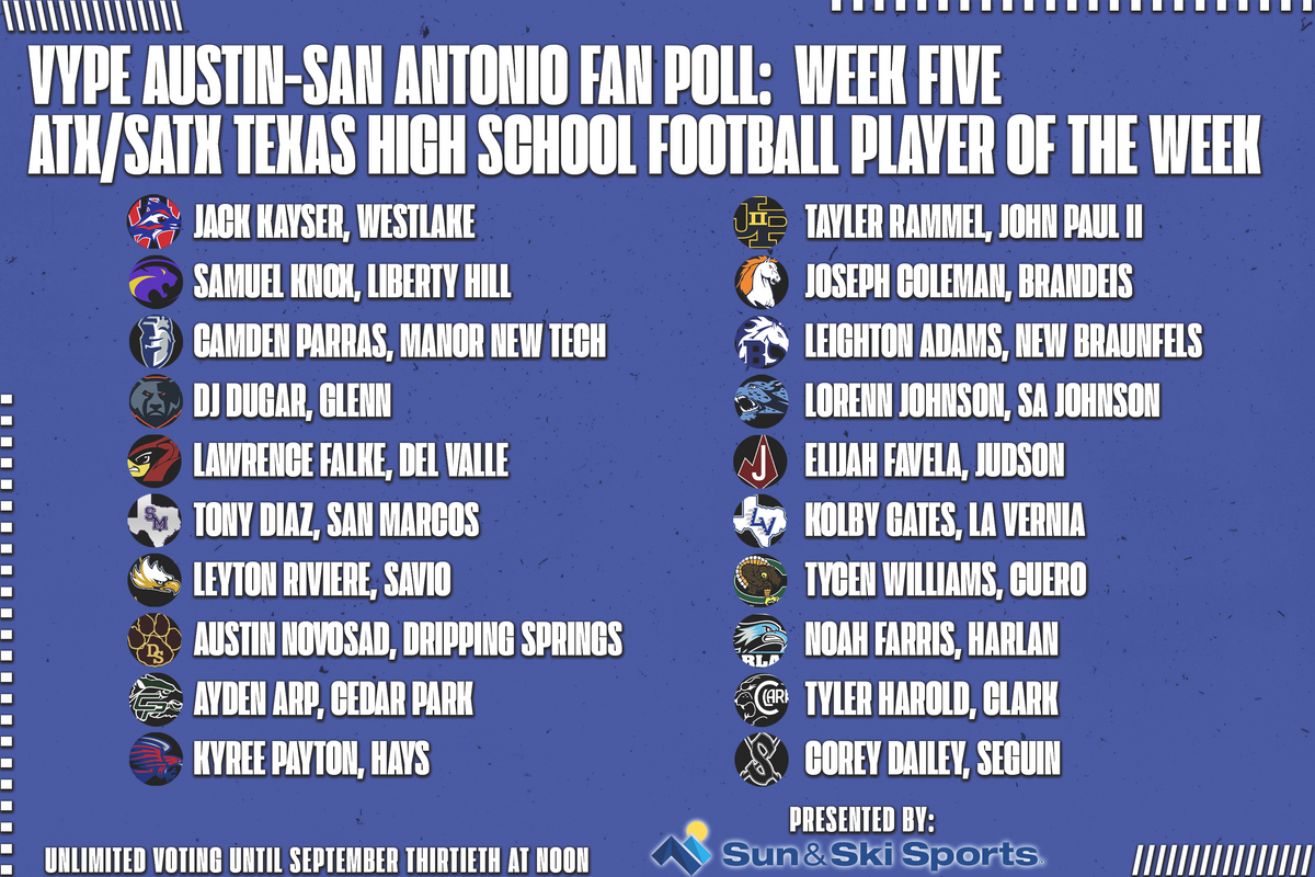 VYPE Austin-San Antonio Football Player of the Week Fan Poll - Week 5 (9.27.22)