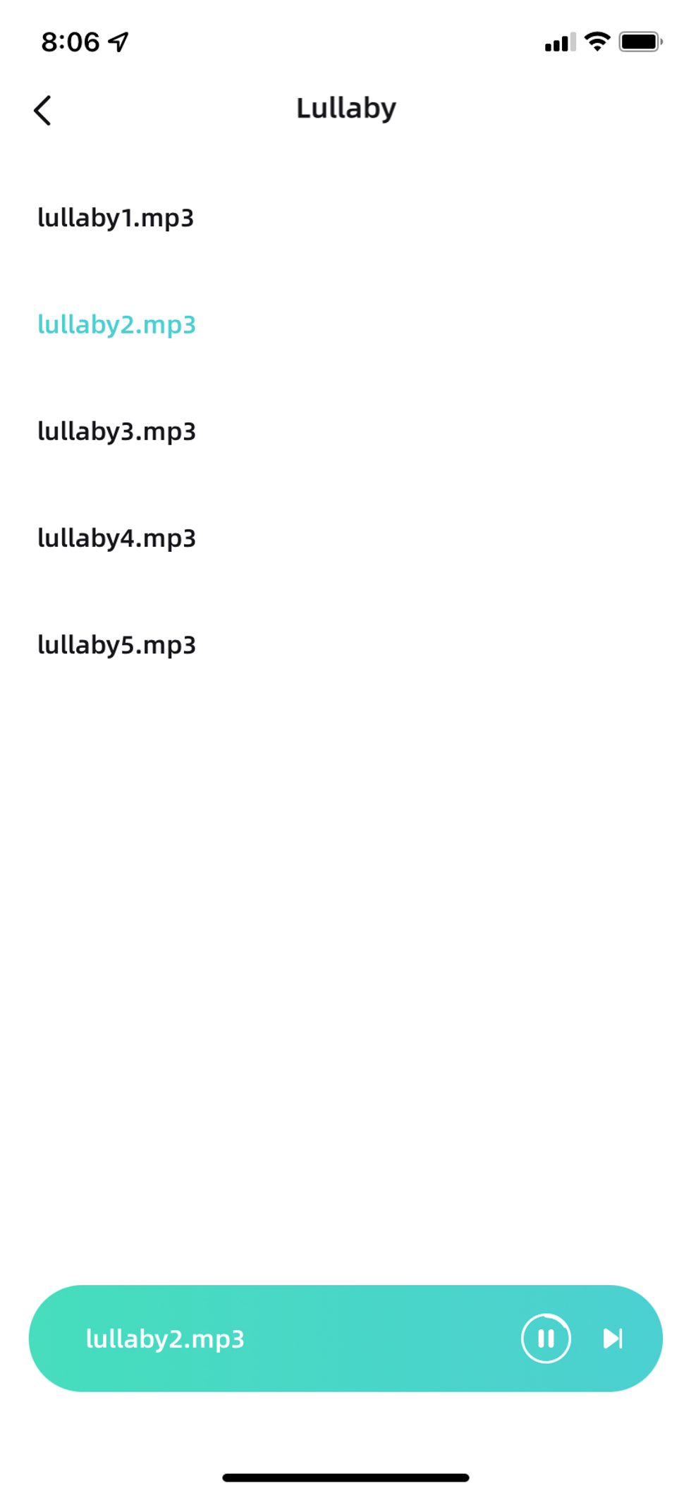 screenshot of lullaby setting in SimHome app