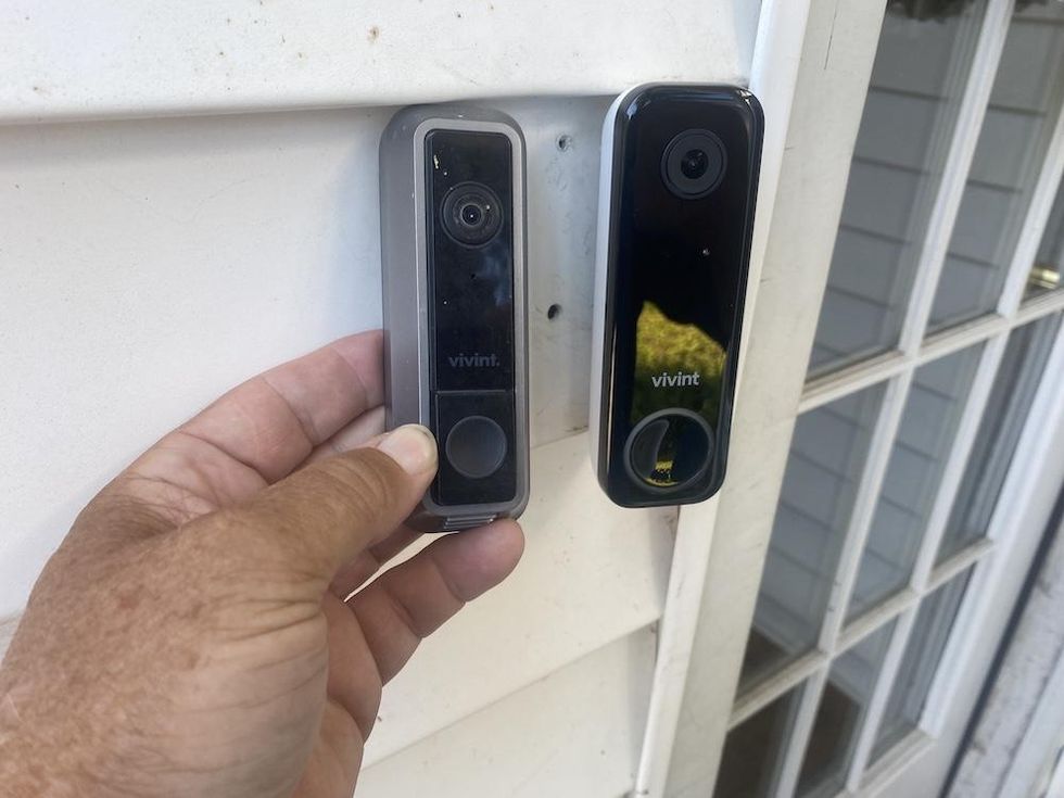 photo of side by side comparison of Vivint Doorbell Cameras, gen 1 and gen 2