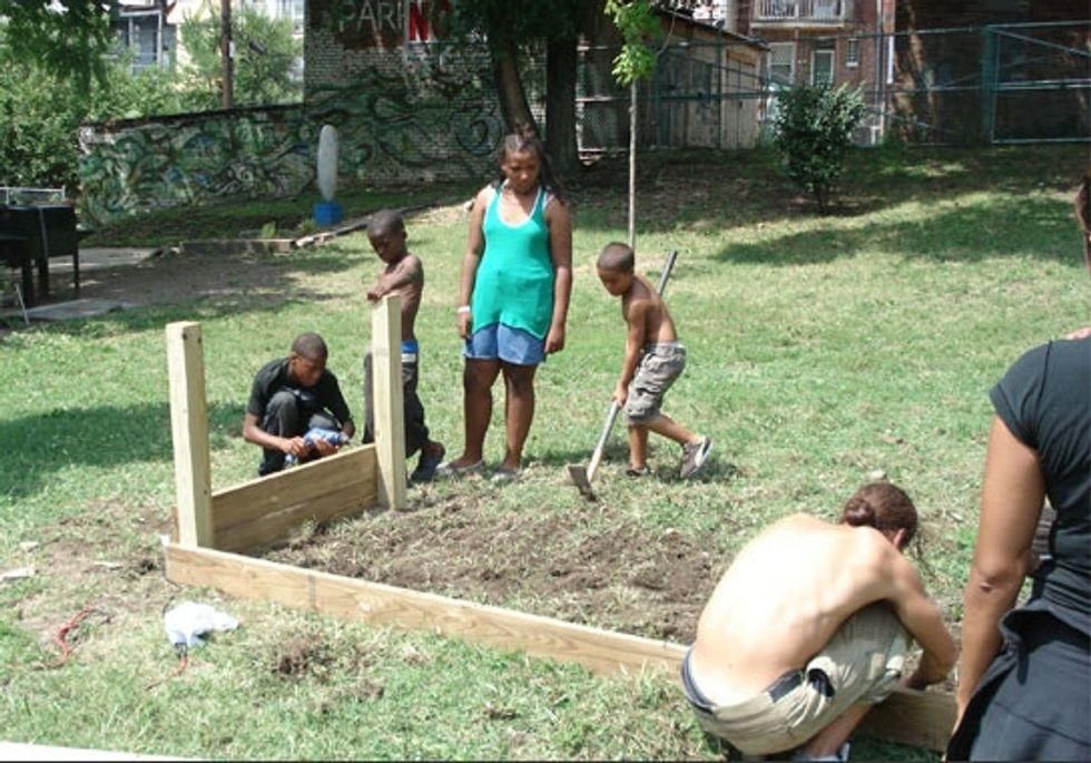 Children work in the garden