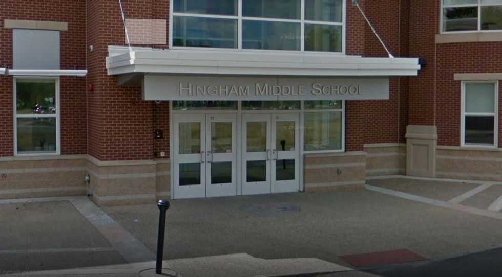 The doors and signage on Hingham Middle School in Massachusetts.