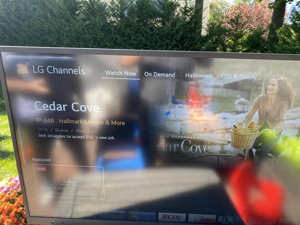 a photo of Furrion Aurora Smart TV showing LG Channels and LG webOS on smart outdoor TV