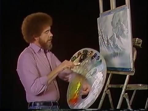 Bob Ross does a black and white painting for colorblind fan Upworthy