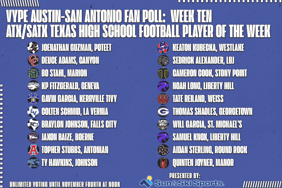 VYPE Austin-San Antonio Football Player of the Week Fan Poll - Week 10 (11.1.22)