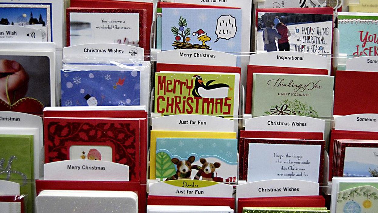 An aisle of Christmas cards