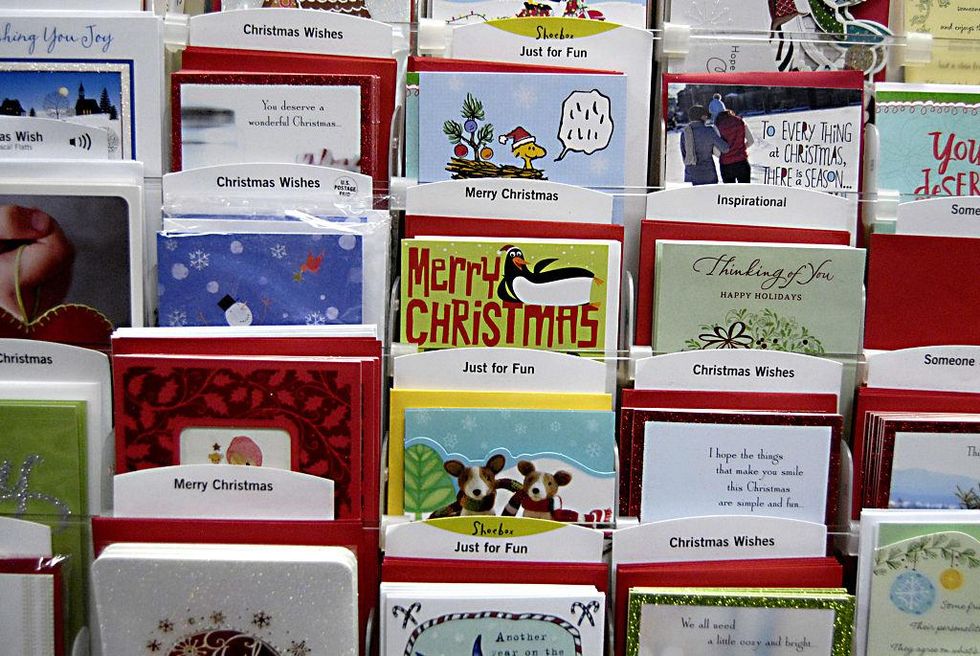 An aisle of Christmas cards