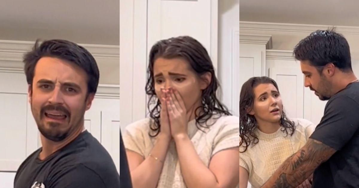 TikTok screenshots of a concerned wife standing next to her husband 