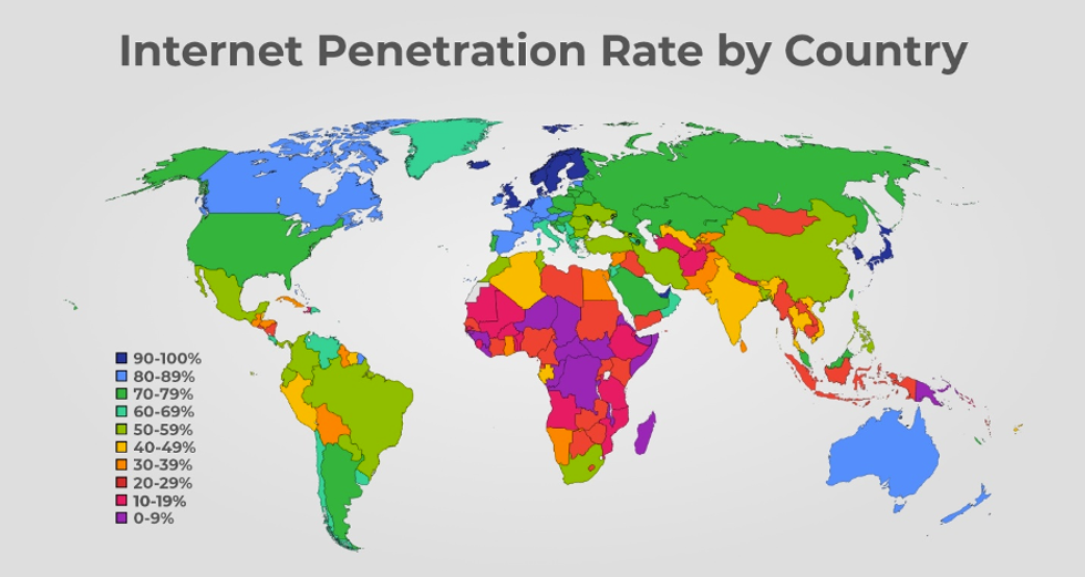 a picture of internet penetration rate by country