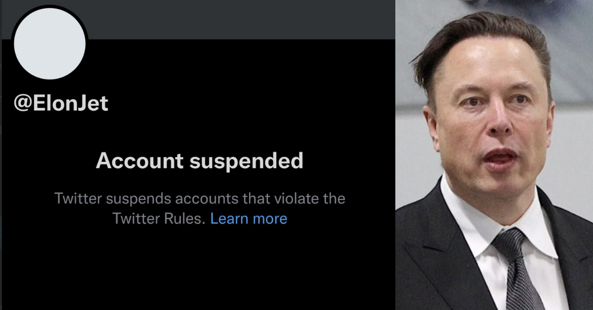Twitter screenshot of the suspended @elonjet Twitter account; Elon Musk