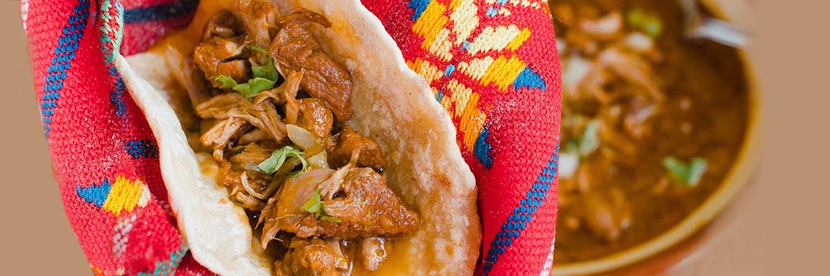 an image of birria tacos with onion and cilantro
