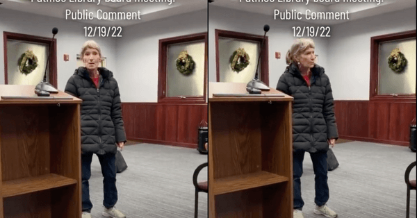 TikTok screenshots of the librarian during the library board meeting