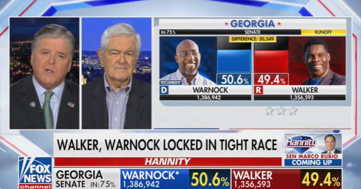 Fox News screenshot of Sean Hannity and Newt Gingrich discussing the Georgia Senate runoff