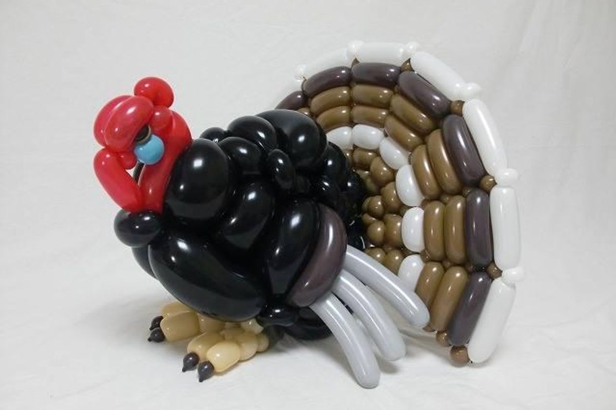 colorful, domestic turkey, feathers, balloons
