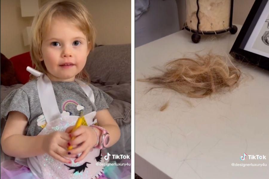 Toddler cuts her own hair and moms reaction is perfection