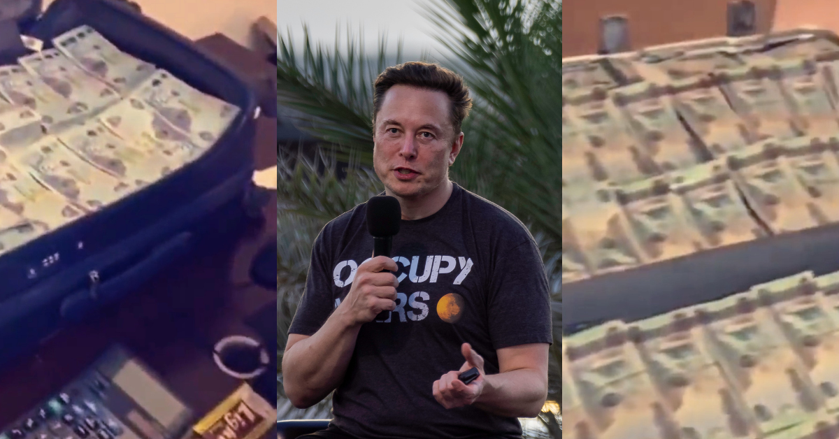 l and r: screenshots of cash from @iamraisini; center: Elon Musk