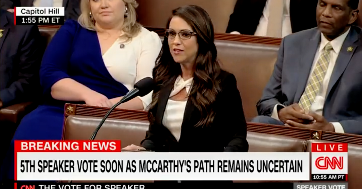 CNN screenshot of Lauren Boebert during remarks on the House floor