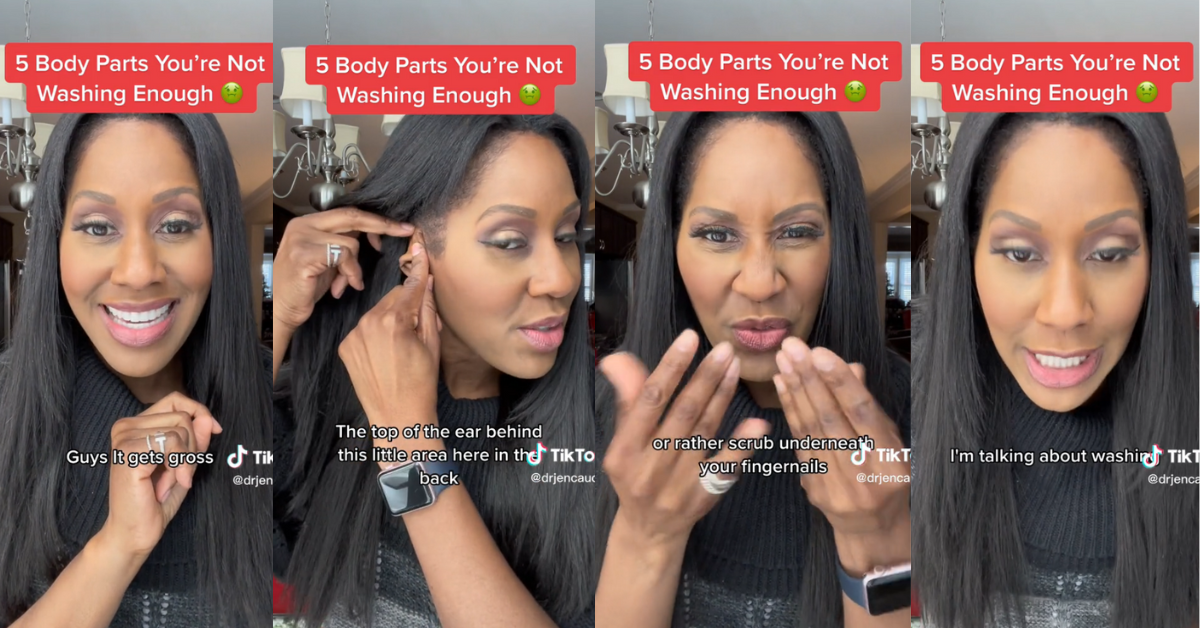 Dr. Jen Caudle discussing on TikTok the five body parts that aren't being washed enough