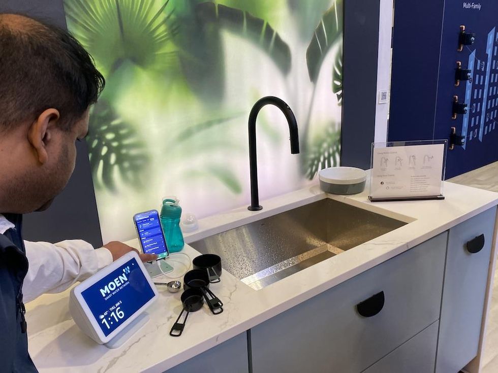 a photo of moen smart faucet at CES show