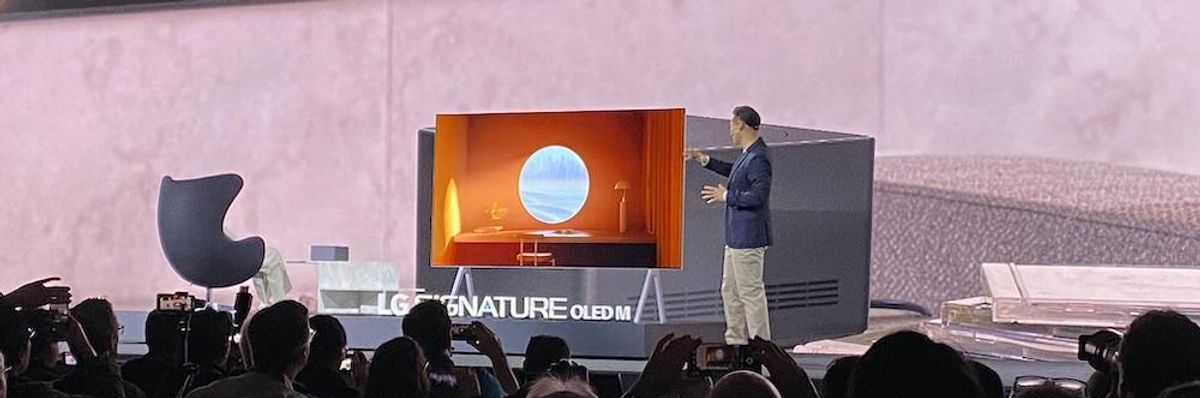 a photo of LG Signature OLED M Smart TV at CES Show 2023