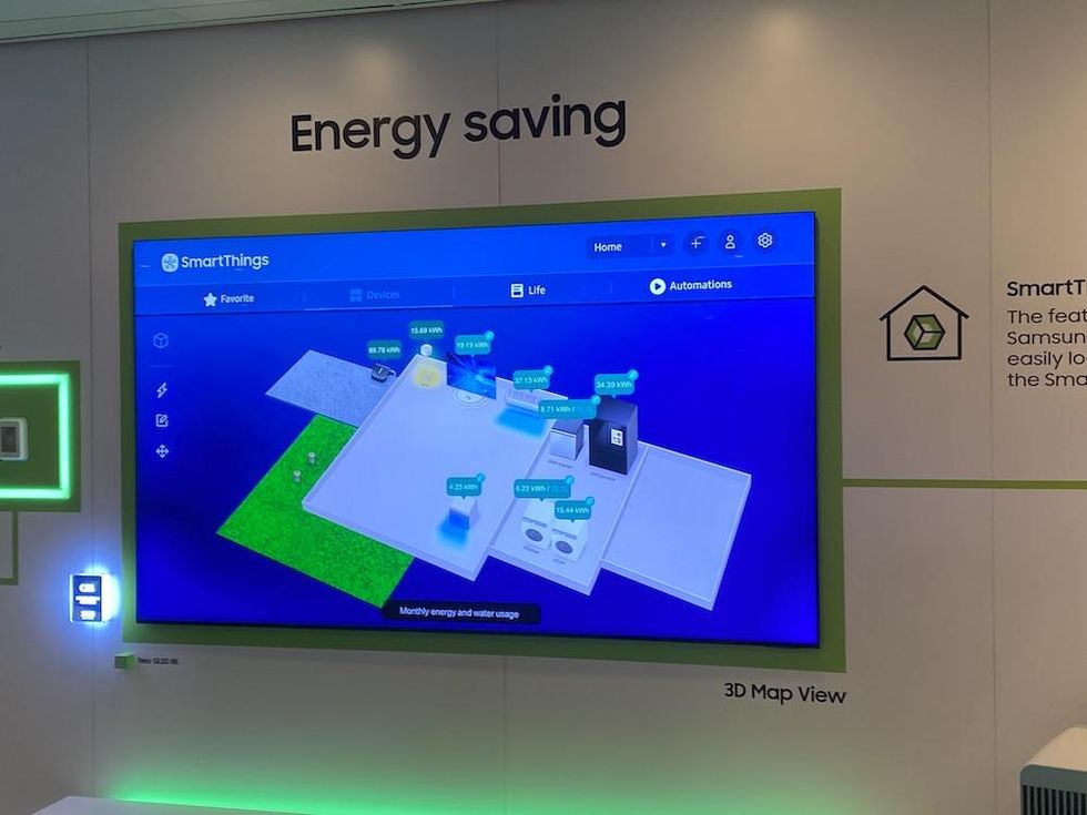 a photo of Samsung booth showiing Energy Savings generated from Samsung SmartThings Energy app