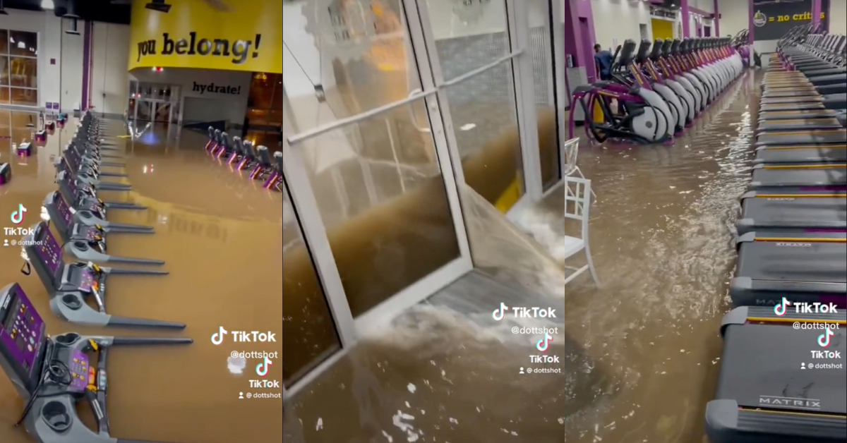 TikTok screenshots of flooded gym