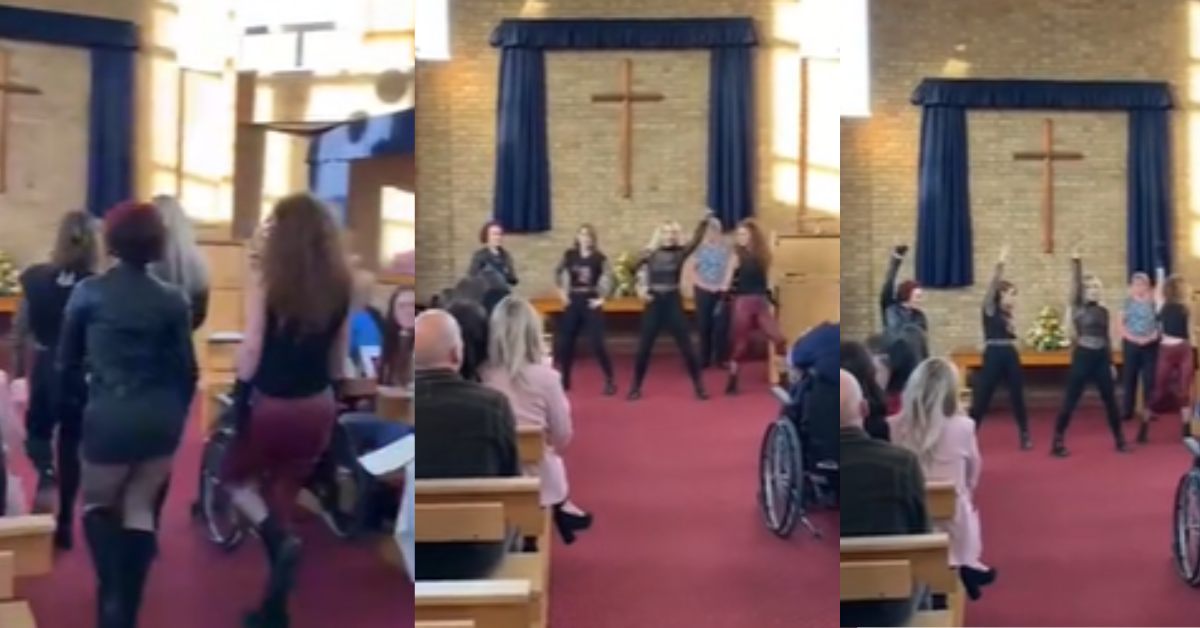 Hired flash mob at funeral, dancing to Queen's "Another One Bites the Dust"
