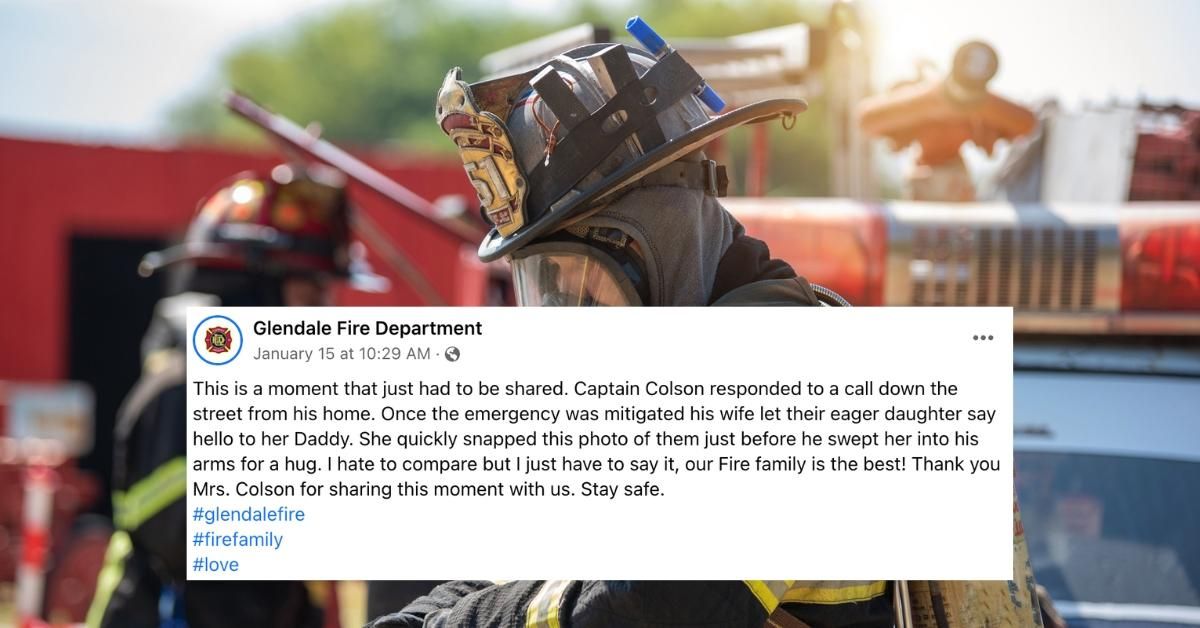 Stock image of firefighters with Glendale Fire Department's Facebook post overlayed