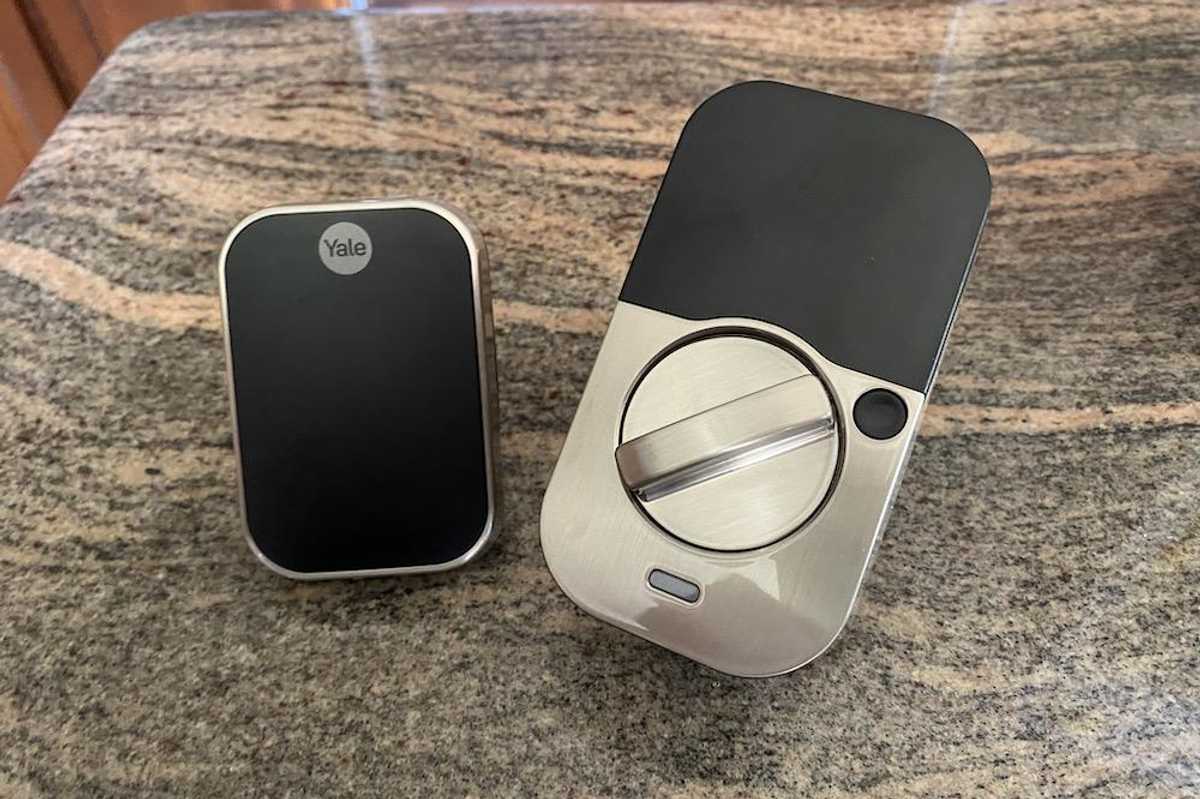 A photo of Yale Assure Lock 2, front and back on a countertop