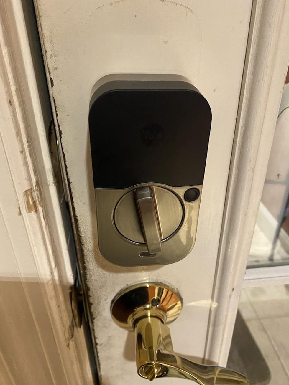 a photo of the Yale Assure Lock 2 on the inside of a door