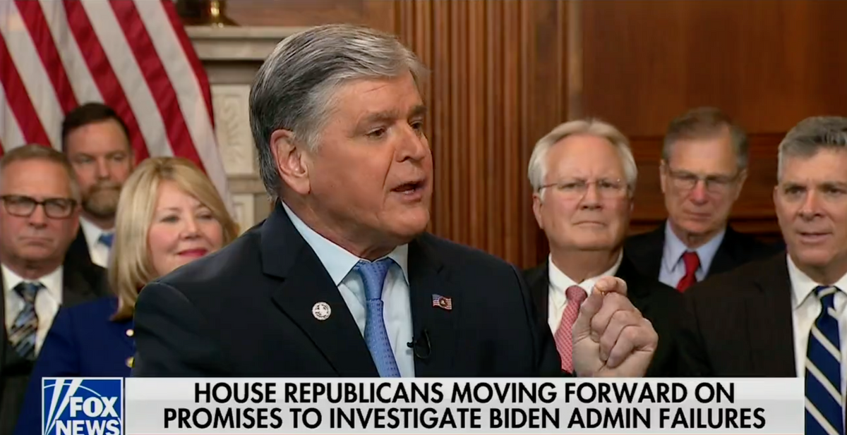 Fox News screenshot of Sean Hannity flanked by an all-White group of GOP politicians