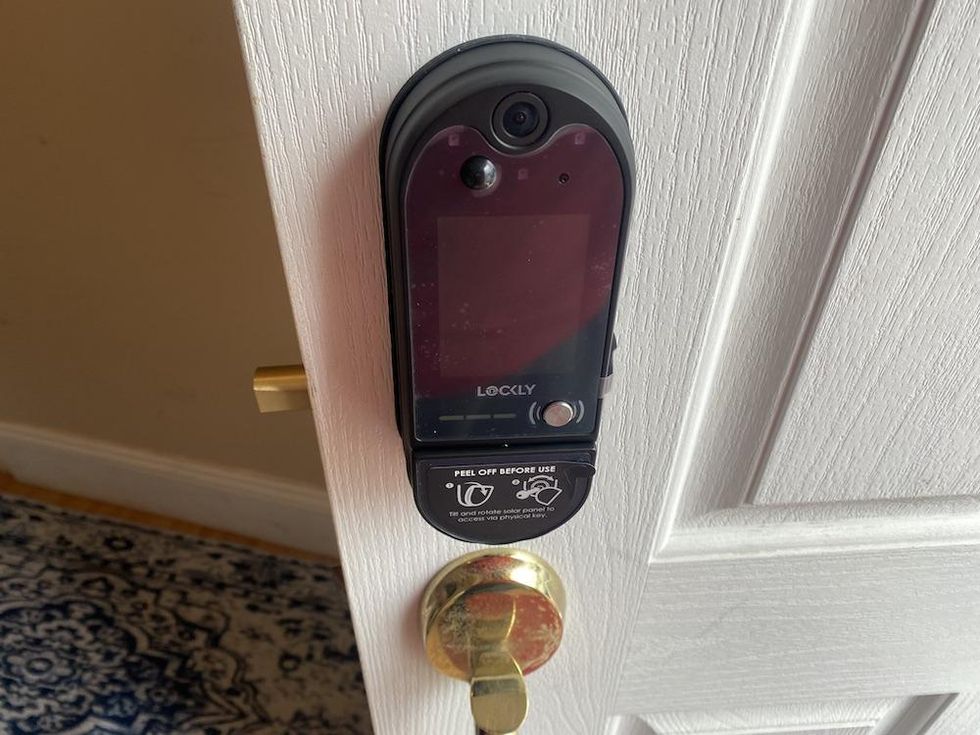 a photo of Lockly Vision Elite Video Smart Lock installed on a door