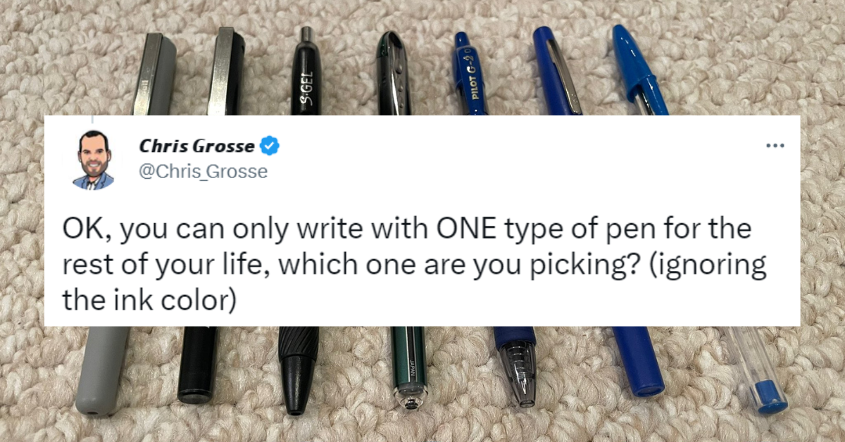 Seven pens in a row for Twitter uses to choose favorite