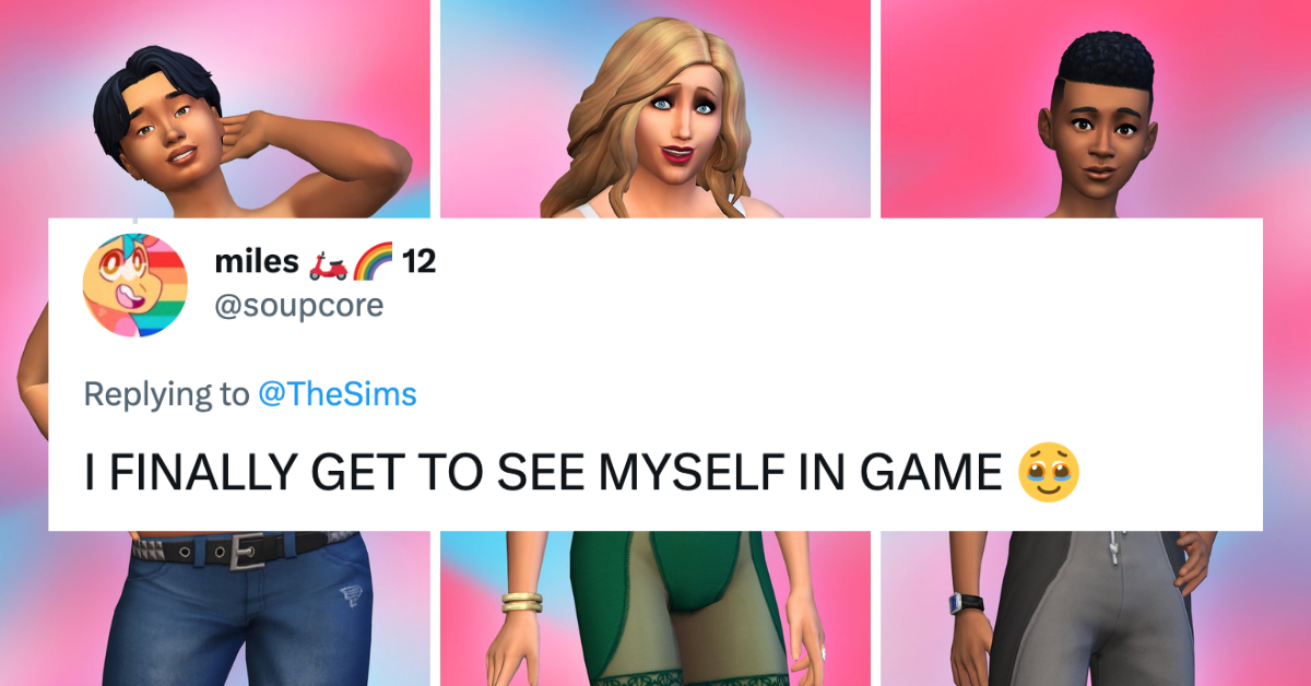 Sims character designs and a tweet by @soupcore